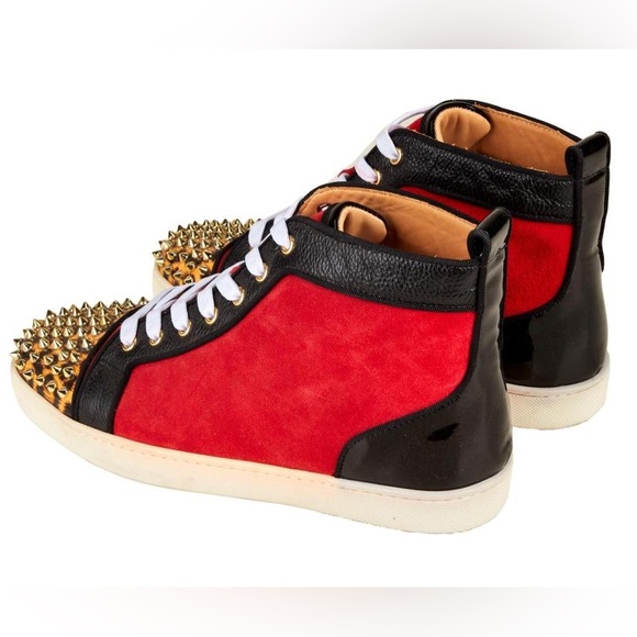 Christian Louboutin High Top Leopard Print Spike Toe Trainers Sneakers - Picture 3 of 9
